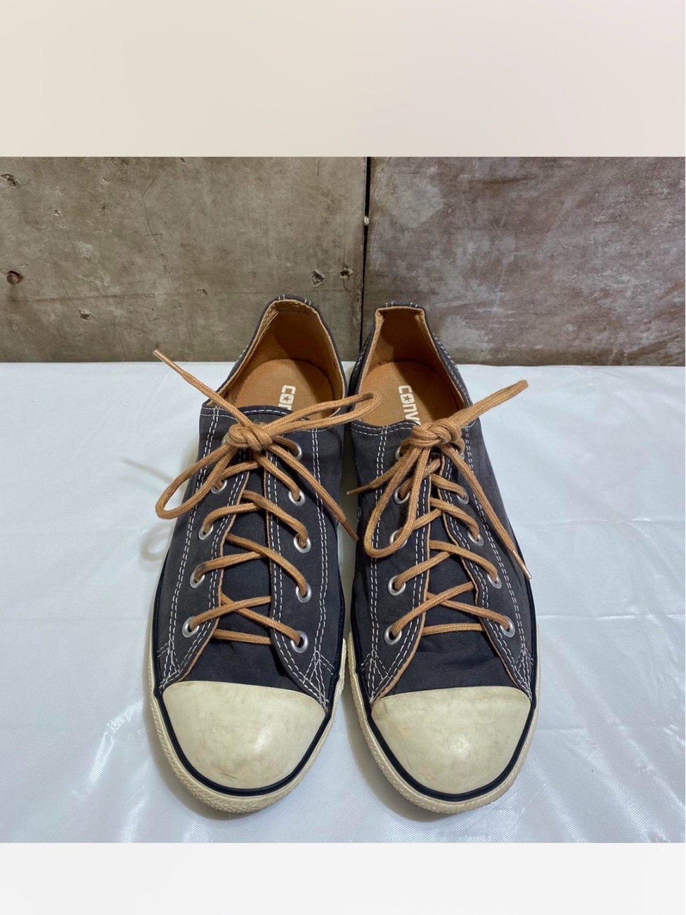 Converse Low-Top Canvas Sneakers in Charcoal with Tan Laces - Picture 2 of 7